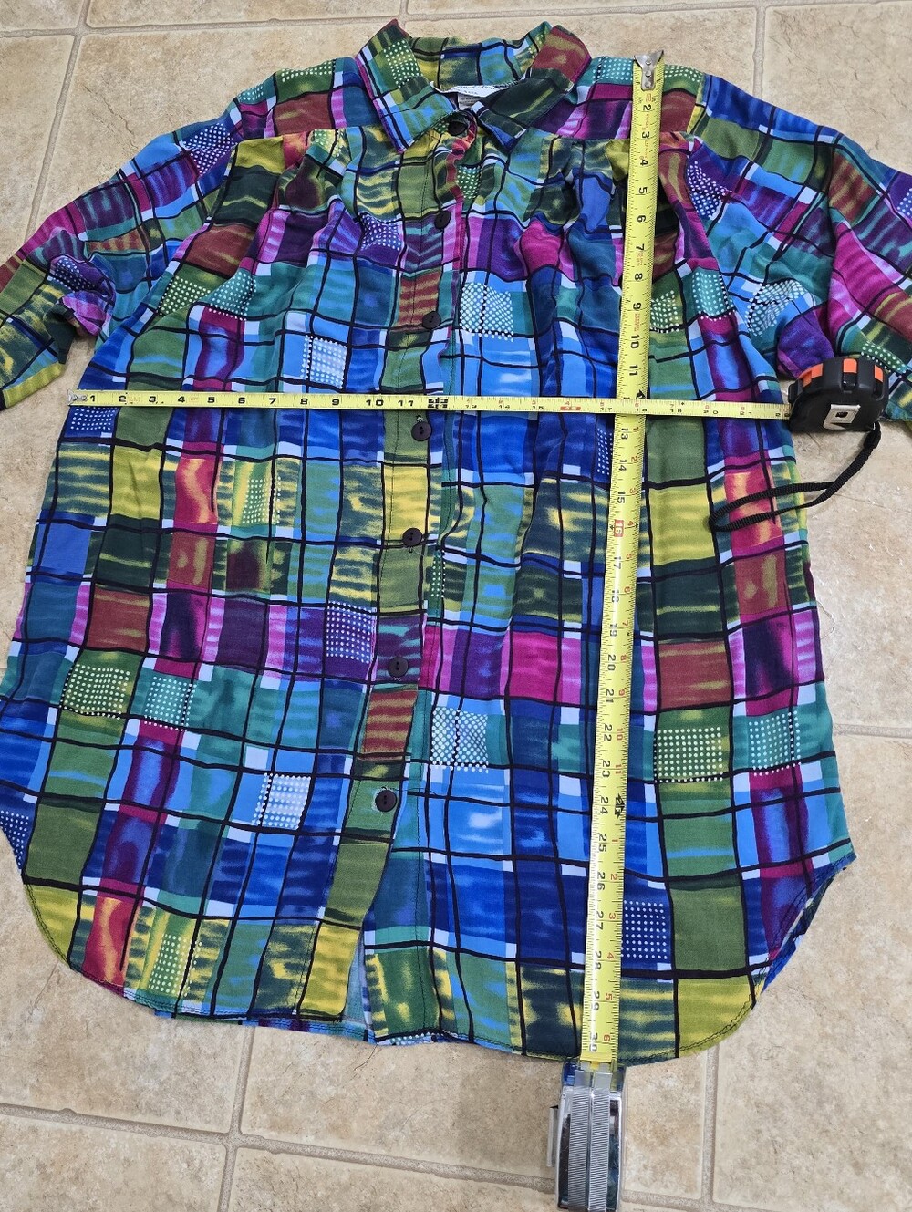 VNTG " A Personal Touch" Colorful Plaid-Print Button Front Blouse - Multicolor - Picture 2 of 4